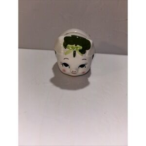 Vintage Lefton Shamrock Piggy Bank Ceramic 2.25"H x 3"L No Plug
